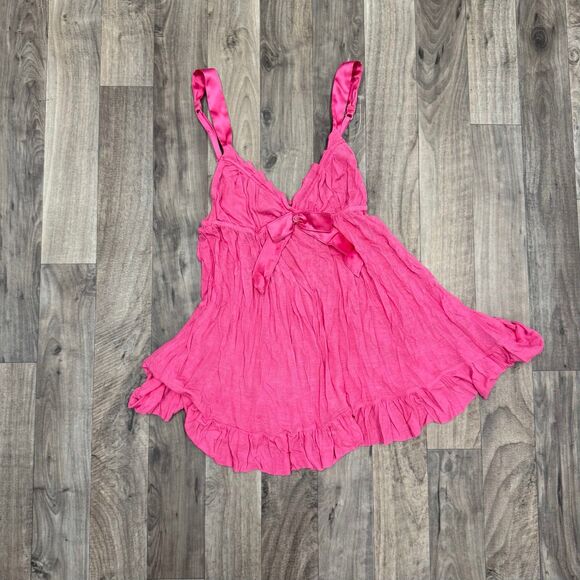 Vintage Victoria’s Secret y2k hot pink babydoll flowy slip teddy dress